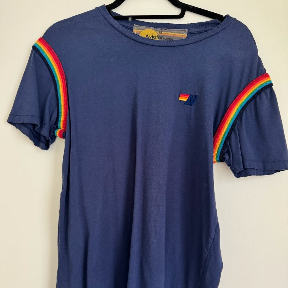 Aviator Nation Short Sleeve Rainbow Shoulder Tee